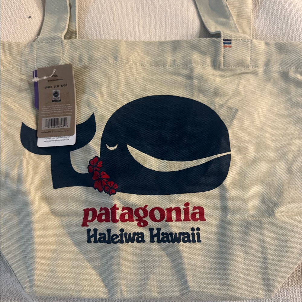 Patagonia Cream Mini Tote Bag with Whale Design